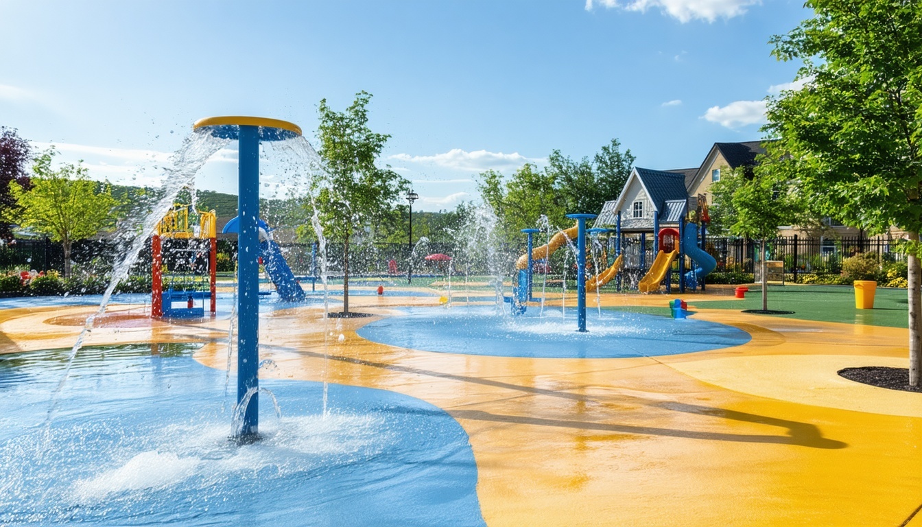 Children's play area with splash pads