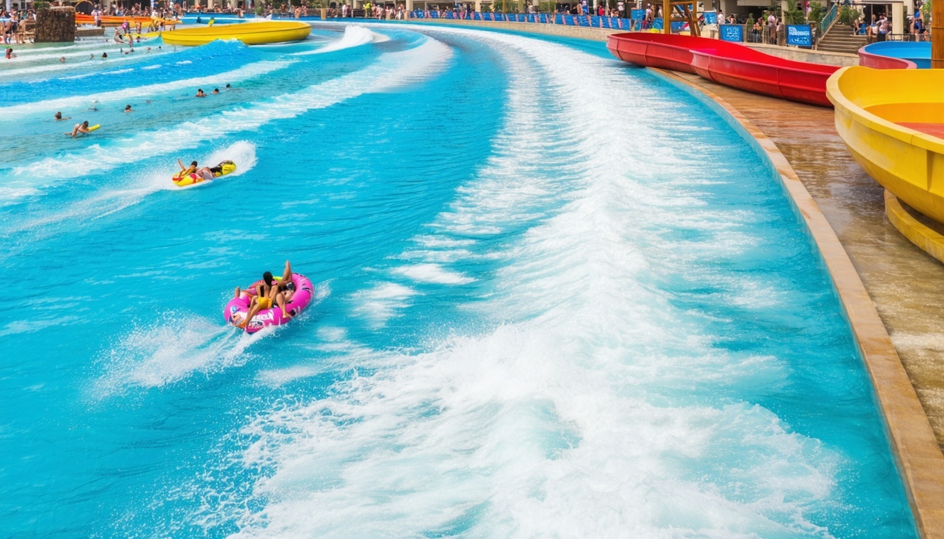 Relaxing wave pool at Dubai Water Park